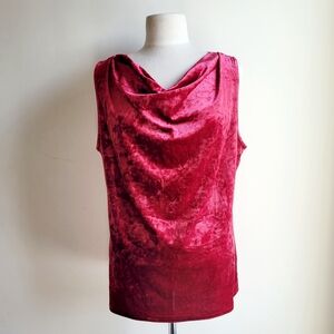 Velvet Cowl Neck Sleeveless Top Rich Red XL
